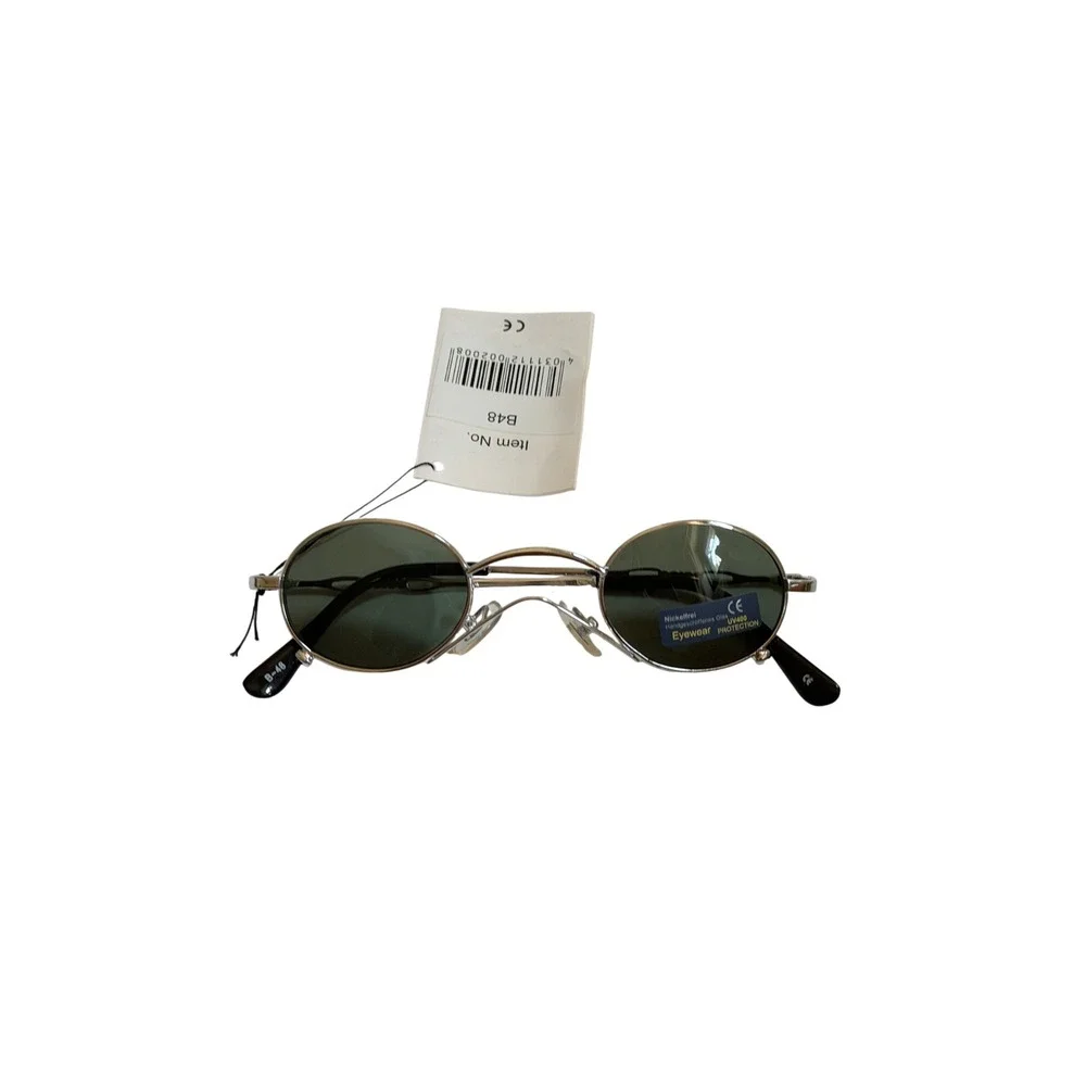 Vintage 90s Minimalist Oval Sunglasses | Silver Metal Wire Frame Shade